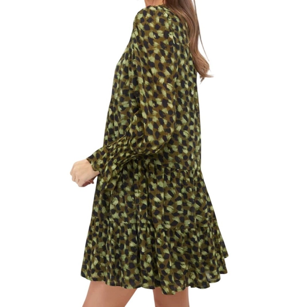 Pomander Place Olive‎ Green Black Leopard Tiered V-Neck Mini Dress XL Y24667UFWT - Picture 3 of 10